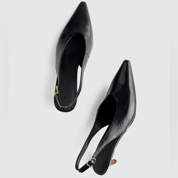 Madewell Emilie Slingback Pump Black Leather Kitten Heel...